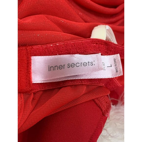 VTG Red Feather Trim Lingerie Babydoll Nightgown Holiday Santa Inner Secrets L - Picture 4 of 8